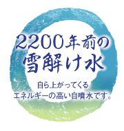 2200年前の雪解け水/自ら上がってくるエネルギーの高い自噴水です。